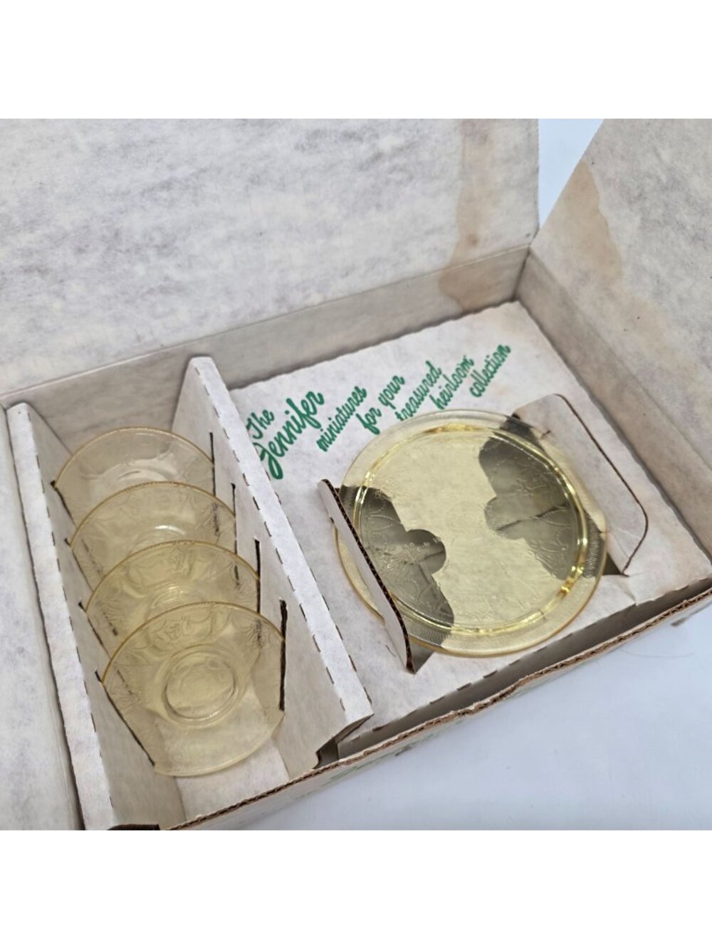 Mosser Glass Cambridge Ohio Jennifer Miniature Gold Crystal Glass Dessert Set 4